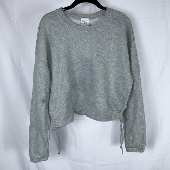 Aerie Sweater Offline Cinched Waist Long Sleeve Cropped Fleece Terry Workout Top - Picture 1 of 12